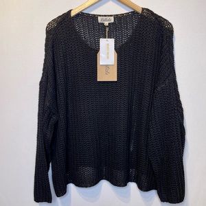 Listicle S NWT Knit Boatneck Sweater Black Oversized